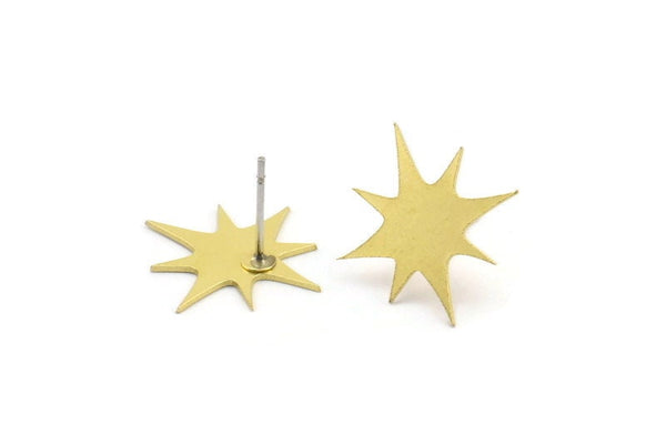 Brass Star Earring, 10 Raw Brass Star Shaped Stud Earrings (18x18x0.60mm) A4013