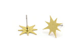 Brass Star Earring, 12 Raw Brass Star Shaped Stud Earrings (14x13x0.60mm) A4006