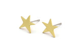 Brass Star Earring, 12 Raw Brass Star Shaped Stud Earrings (9x10x0.80mm) A4005