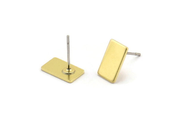 Brass Rectangle Earring, 12 Raw Brass Rectangle Shaped Stud Earrings (10x6x0.80mm) M03377 A4012