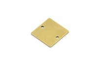 Brass Square Charm, 12 Raw Brass Square Charms With 2 Holes, Connectors (14x0.80mm) A4033