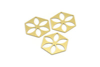 Brass Hexagon Charm, 8 Raw Brass Marquise Patterned Hexagon Shape Charms, Charm Pendants, Blank Findings (31x27x0.80mm) A4187