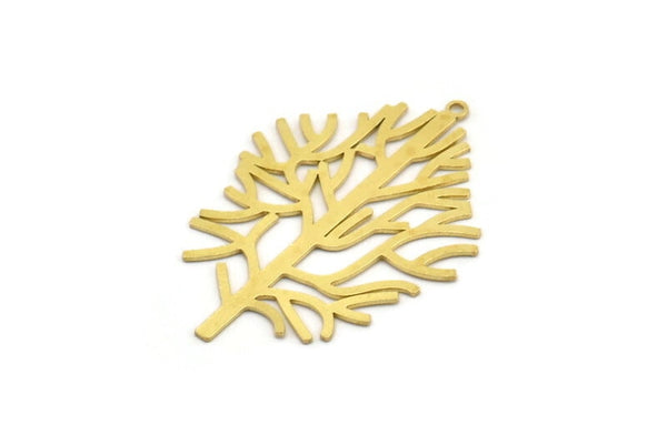 Pirinç Ağaç Tılsımı, 1 Halka, Kolye Ucu, Küpe Parçalarıyla Birlikte 6 Ham Pirinç Ağaç Şeklinde Tılsım (44x31x0,60 mm) A4185