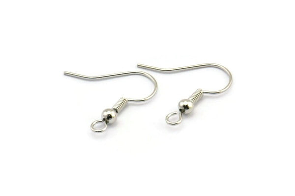 Silver Earring Hooks,100 Nickel Silver Tone Brass Ear Wires Earring Findings (20mm) Brs 193 A0920
