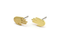 Brass Hand Earring, 12 Raw Brass Hand Stud Earrings (12x7x1mm) N1610