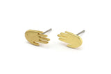 Brass Hand Earring, 12 Raw Brass Hand Stud Earrings (12x7x1mm) N1610
