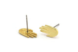 Brass Hand Earring, 12 Raw Brass Hand Stud Earrings (12x7x1mm) N1610