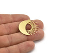 Brass Moon Charm, 6 Raw Brass Crescent Moon And Sun Shaped Charms With 1 Loop (30x30x0.60mm) A4046