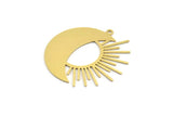 Brass Moon Charm, 4 Raw Brass Crescent Moon And Sun Shaped Charms With 1 Loop (35x35x0.60mm) A4045