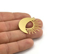 Brass Moon Charm, 4 Raw Brass Crescent Moon And Sun Shaped Charms With 1 Loop (35x35x0.60mm) A4045