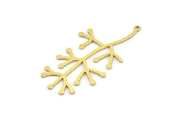 Brass Leaf Charm, 4 Raw Brass Branch Charms With 1 Loop, Charm Pendants (47x23x0.80mm) A4205