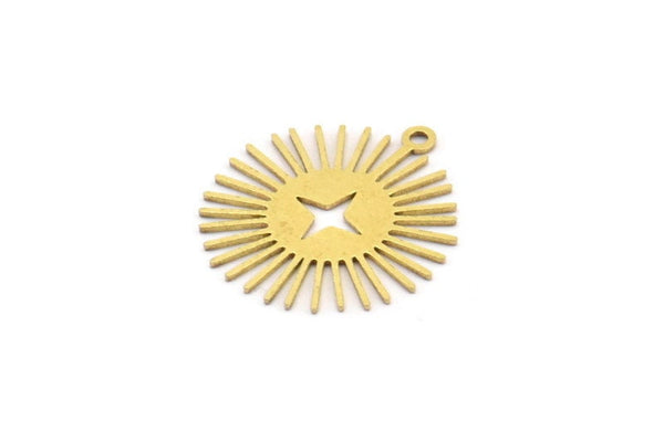 Brass Sun Charm, 12 Raw Brass Sun Charms With 1 Loop, Findings (22x20x0.60mm) A3986