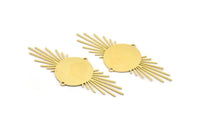 Brass Sun Charm, 4 Raw Brass Sun Charms With 2 Loops, Brass Sun Pendants (60x23x0.60mm) A4036