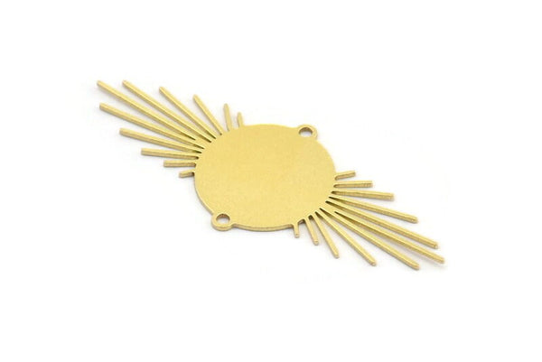 Brass Sun Charm, 4 Raw Brass Sun Charms With 2 Loops, Brass Sun Pendants (60x23x0.60mm) A4036