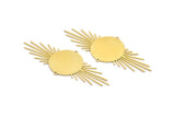 Brass Sun Charm, 4 Raw Brass Sun Charms With 2 Loops, Brass Sun Pendants (72x27x0.60mm) A4034