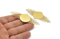 Brass Sun Charm, 4 Raw Brass Sun Charms With 2 Loops, Brass Sun Pendants (72x27x0.60mm) A4034