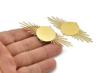 Brass Sun Charm, 4 Raw Brass Sun Charms With 2 Loops, Brass Sun Pendants (72x27x0.60mm) A4034
