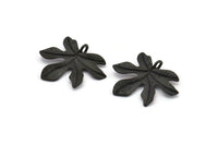 Black Leaf Pendant, 3 Oxidized Brass Black Leaf Pendants, Charms, Earrings, Findings (26x22x1.8mm) BS 2209 S303