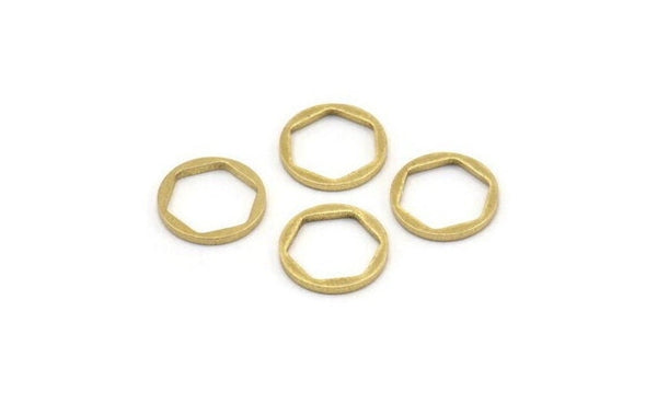 Brass Round Charm, 48 Raw Brass Hexagon Shaped Round Charms, Charm Pendants (10x1mm) A4058