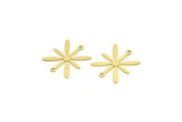 Brass Flower Charm, 12 Raw Brass Flower Charms With 2 Loops, Charm Pendants (22x19x0.60mm) A4244