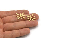 Brass Flower Charm, 12 Raw Brass Flower Charms With 2 Loops, Charm Pendants (22x19x0.60mm) A4244
