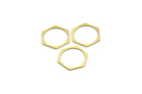 Brass Hexagon Charm, 24 Raw Brass Hexagon Shaped Rings, Connectors (21x19x1mm) A4248