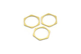 Brass Hexagon Charm, 24 Raw Brass Hexagon Shaped Rings, Connectors (21x19x1mm) A4248