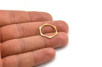 Brass Hexagon Charm, 24 Raw Brass Hexagon Shaped Rings, Connectors (21x19x1mm) A4248