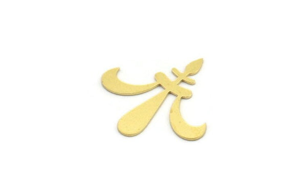 Brass Ethnic Charm, 12 Raw Brass Ethnic Motif Charms, Earring Charms (26x25x0.60mm) A4245