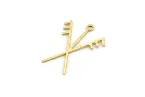 Brass Nordic Runes Charm, 50 Raw Brass Viking Good Luck Symbol Rune Charms With 1 Loop, Viking Runes, Runic Alphabet (24x18x0.60mm) A4218