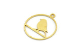 Brass Bird Charm, 24 Raw Brass Bird Patterned Round Shaped Charms With 1 Loop (19x17x0.60mm) A4232