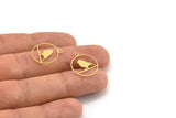 Brass Bird Charm, 24 Raw Brass Bird Patterned Round Shaped Charms With 1 Loop (19x17x0.60mm) A4232