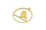 Brass Bird Charm, 12 Raw Brass Bird Patterned Round Shaped Charms With 1 Loop (25.5x23x0.60mm) A4227