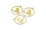 Brass Bird Charm, 12 Raw Brass Bird Patterned Round Shaped Charms With 1 Loop (25.5x23x0.60mm) A4227