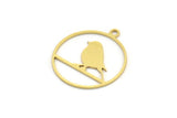 Brass Bird Charm, 24 Raw Brass Bird Patterned Round Shaped Charms With 1 Loop (21x19x0.60mm) A4230