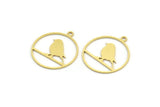 Brass Bird Charm, 24 Raw Brass Bird Patterned Round Shaped Charms With 1 Loop (21x19x0.60mm) A4230