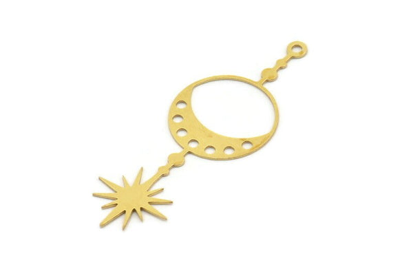 Brass Moon Charm, 8 Raw Brass North Star Charms With 1 Loop - Charm Pendants (61x22x0.60mm) A4255