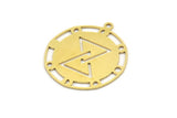 Brass Round Charm, 6 Raw Brass Round Charms With 1 Loop, Moon Phases Charms (28x25x0.60mm) A4258
