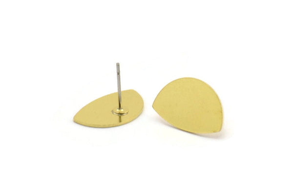 Brass Stud Earring, 8 Raw Brass D Shaped Stud Earrings (10.5x16x0.60mm) A4262