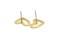 Brass Heart Earring, 10 Raw Brass Heart Stud Earrings (11x14x1mm) D1195 A1221