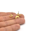 Brass Moon Earring, 12 Raw Brass Crescent Moon Shaped Stud Earrings (11x3x1mm) A4053 A4280