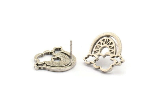Küpe Çivisi, 2 Antik Gümüş Kaplama Pirinç - Gümüş Pirinç Küpeler - Gümüş Küpeler - Küpeler (19x18x1,5 mm) N1533 H1587