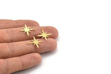 Brass Pole Star Charm, 24 Raw Brass, Brass Charms, Brass Pole Star Charms With 1 Loop (19x18x0.60mm) A4108