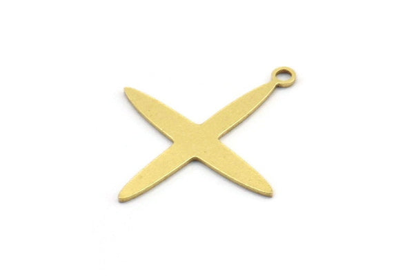 Brass Pole Star Charm, 24 Raw Brass, Brass Charms, Brass Pole Star Charms With 1 Loop (23x19.5x0.60mm) A3949