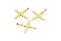 Brass Pole Star Charm, 24 Raw Brass, Brass Charms, Brass Pole Star Charms With 1 Loop (23x19.5x0.60mm) A3949