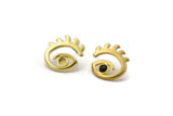 Brass Eye Earring, 4 Raw Brass Eye Stud Earrings (20x18mm) N2140