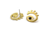 Brass Eye Earring, 4 Raw Brass Eye Stud Earrings (20x18mm) N2140