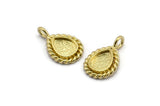 Brass Drop Charm, 6 Raw Brass Drop Charms With 1 Loop - Pad Size 6x8mm (15x11mm) N2068