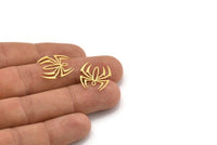 Brass Spider Charm, 12 Raw Brass Spider Shaped Charms With 1 Loop (19x17x0.60mm) A4314