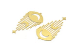 Brass Marquise Charm, 4 Raw Brass Crescent Moon And Star Patterned Charms With 1 Loop, Eye Charms, Fringed Charms (62x33x0.60mm) A4301